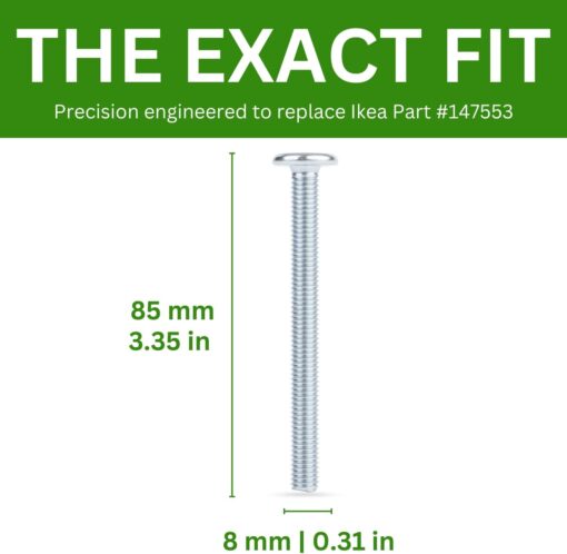 Spare Hardware Parts Replacement for IKEA Furniture Screw Metric Head Cap PF6S Screw - Part #147553 | Joint Connector Bolt M8.0-1.25×85 Full Thread with 5mm Hex Recess | Pack of 4