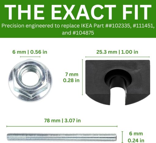 Spare Hardware Parts HEMNES Bed Frame Crescent Nut, Threaded Pin and Nut (Replacement for IKEA Part #102335 + 111451 + 104875) (Pack of 4) - Image 2