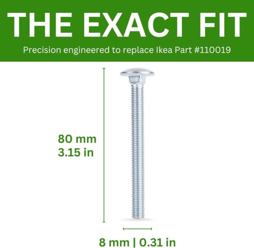 Spare Hardware Parts Replacement for IKEA Furniture Euro Screw Metric Coach Bolt MVBF Screw - Part #110019 | Carriage Bolt M8.0-1.25×80 Full Thread | Pack of 4  Industrial & Scientific - Image 4