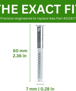 Spare Hardware Parts Replacement for IKEA Furniture Assembly Screw - Part #121817 | Confirmat Screw M7.0-2.4×60/33-35mm with 4mm Hex Recess | Pack of 8