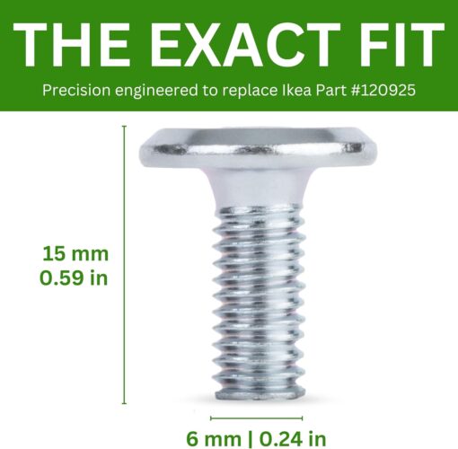 Spare Hardware Parts Replacement for IKEA Furniture Screw Metric Head Cap PF6S Screw - Part #120925 | Joint Connector Bolt M6.0-1.0×15 Full Thread with 4mm Hex Recess| Pack of 8