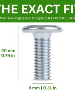 Spare Hardware Parts Replacement for IKEA Furniture Screw Metric Head Cap PF6S Screw - Part #130769 | Joint Connector Bolt M8.0-1.25×20 Full Thread with 5mm Hex Recess | Pack of 4