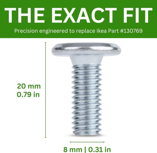 Spare Hardware Parts Replacement for IKEA Furniture Screw Metric Head Cap PF6S Screw - Part #130769 | Joint Connector Bolt M8.0-1.25×20 Full Thread with 5mm Hex Recess | Pack of 4