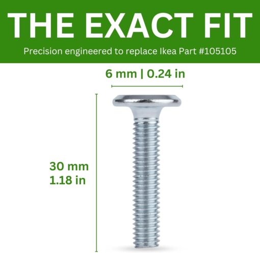 Spare Hardware Parts Replacement for IKEA Furniture Screw Metric Head Cap PF6S Screw - Part #105105 | Joint Connector Bolt M6.0-1.0×30 Full Thread with 4mm Hex Recess | Pack of 8