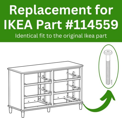 Spare Hardware Parts Replacement for IKEA Furniture Screw Metric Head Cap PF6S Screw - Part #114559 | Joint Connector Bolt M8.0-1.25×65/50-52mm with 5mm Hex Recess| Pack of 6 - Image 2