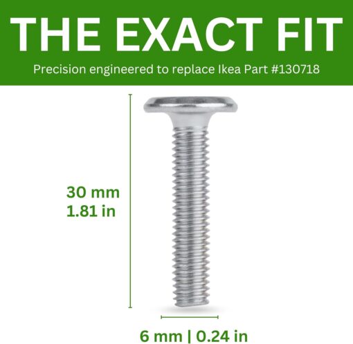 Spare Hardware Parts Replacement for IKEA Furniture Screw Metric Head Cap PF6S Screw - Part #130718 | Joint Connector Bolt M6.0-1.0×30 Full Thread with 4mm Hex Recess | Pack of 16