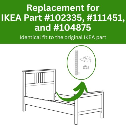 Spare Hardware Parts HEMNES Bed Frame Crescent Nut, Threaded Pin and Nut (Replacement for IKEA Part #102335 + 111451 + 104875) (Pack of 4) - Image 3