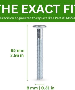 Spare Hardware Parts Replacement for IKEA Furniture Screw Metric Head Cap PF6S Screw - Part #114559 | Joint Connector Bolt M8.0-1.25×65/50-52mm with 5mm Hex Recess| Pack of 6