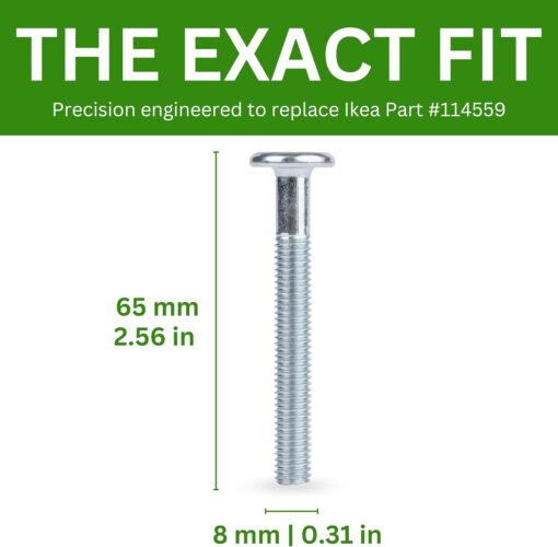 Spare Hardware Parts Replacement for IKEA Furniture Screw Metric Head Cap PF6S Screw - Part #114559 | Joint Connector Bolt M8.0-1.25×65/50-52mm with 5mm Hex Recess| Pack of 6
