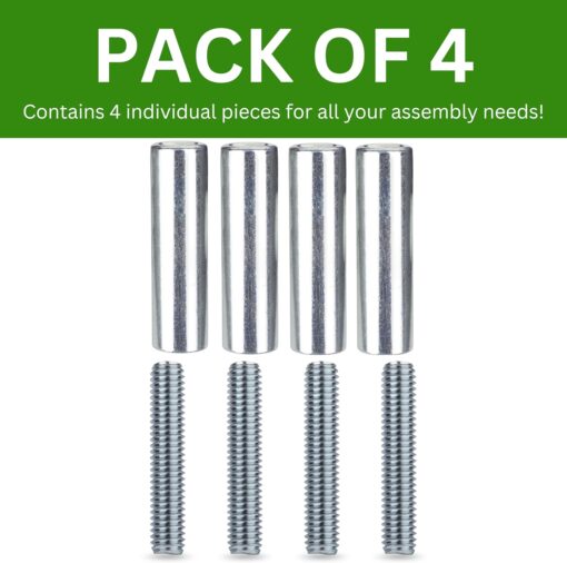 Spare Hardware Parts Bed Frame Set, Long Round Coupling Nut Sleeve and Threaded Rod (Replacement for IKEA Part #106986 + 100013) (Pack of 4 Each)