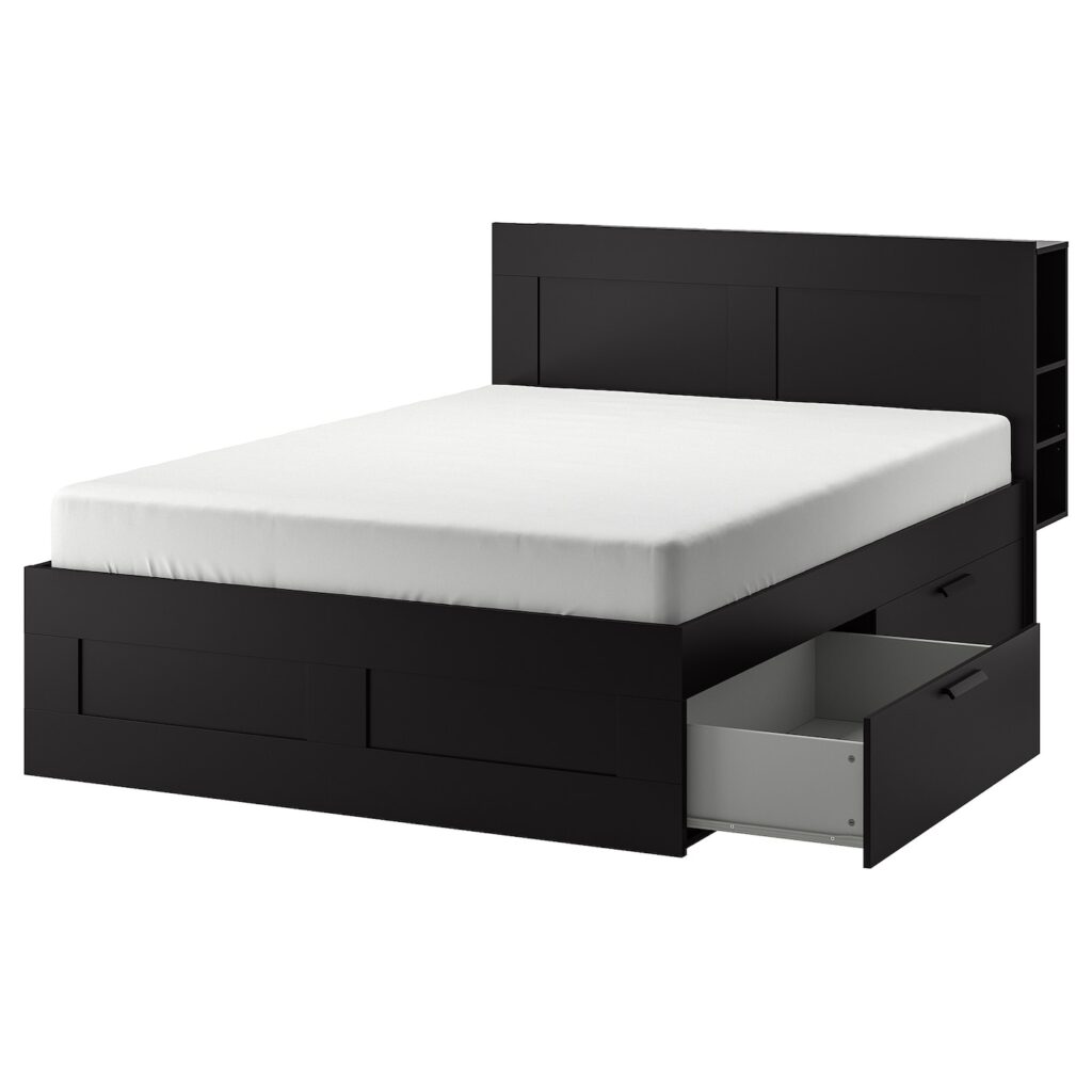 SKORVA midbeam brackets positioned for ikea bed assembly