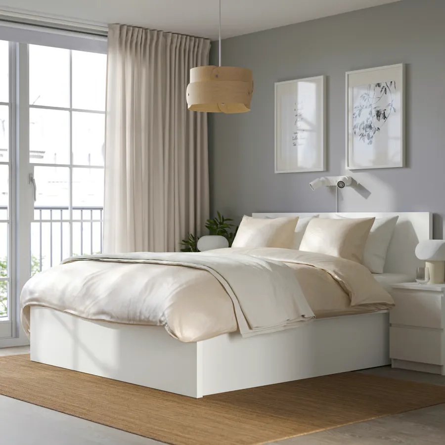 MALM Storage Bed in white, Queen size with under-bed storage